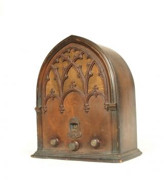 1932 Echophone Gothic Cathedral Superhet Radio Antique Walnut Dusty But 2