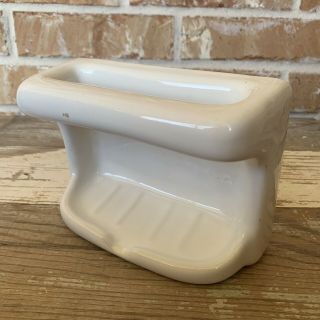 Vintage White Ceramic Porcelain Tile Soap Dish Holder With Wash Cloth Bar