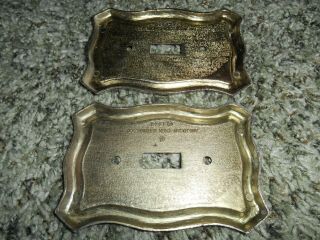 2 Vintage American Tack Brass Tone Metal LIGHT SWITCH COVER 1968 Decorative 3