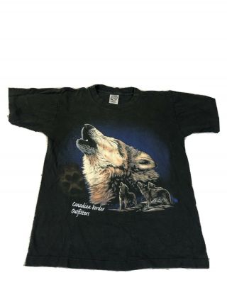Vintage 90s Wolf T - Shirt Size Medium Canadian Border Outfitters Single Stitch