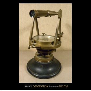 Large Antique L Strassberger Chicago Brass Surveying Compass & Scope
