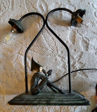 Antique Large Jb Hirsch Twin Lamp/art Deco/pixie/bronze?/as Found/1920s - 1930s