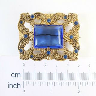 Lovely Large Antique Czech Brooch Czech Glass Brooch Filigree Blue Paste Brooch