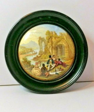 Antique Victorian 1860 Prattware Ceramic Pot Lid Picnic With Family By Abbey