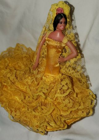 Vintage Marin Chiclana Espana Spanish Doll 5 " Flamenco Dancer Yellow