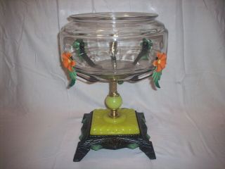 Antique Vintage Fish Bowl Tank Aquarium Holder Art Deco Light Houze Glass