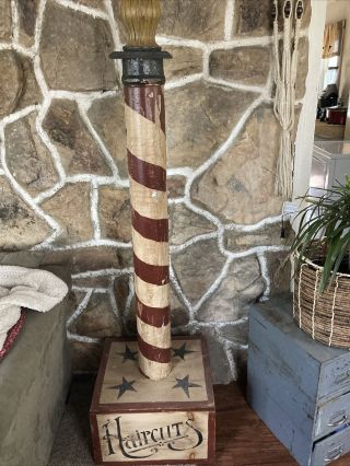 Antique Wood Barber Shop Pole Vintage Wooden 67” Barber Pole