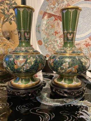 Chinese Large Cloisonné Vases Pair 10.  25” Tall