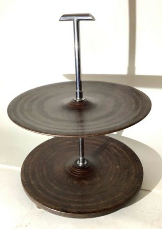 1930s Art Deco,  Crome And Wooden Cake Stand.