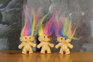 Set Of 3 Russ Troll Doll Rainbow Hair Mini Pencil Topper 1.  5 " Vintage 90s