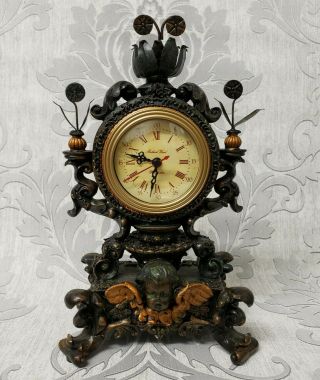 Vintage Richard Ward Winchester Mantel Quartz Clock,  Resin Cherub Figurine