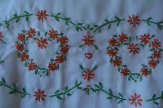 2 Vintage Embroidered & Lace Pillow Cases Pillowcases Hearts Orange Green