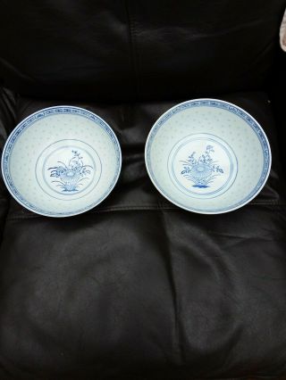 Chinese Vintage Art Deco Oriental Antique Blue And White,  2 Very Big Bowl