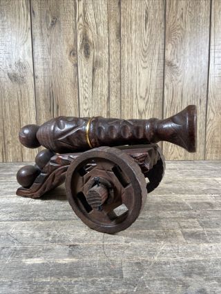 Large Vintage Carved Wooden Canon Ornament.