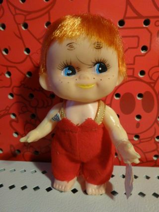 Vintage 1963 Holiday Fair 6.  25 " Red Head Big Eye Baby Doll W/ Tag Hong Kong Rare