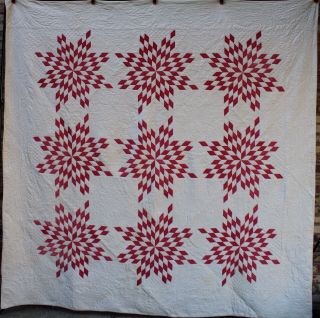 Antique Red & White Touching Stars Quilt 1870s - Quilting
