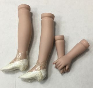 Miniature Porcelain Doll Parts Legs W/molded Heels & Arms 2 " - 3.  5 "