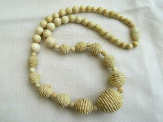 Antique Chinese Unusual Carved Bovine Bone Necklace (r20)