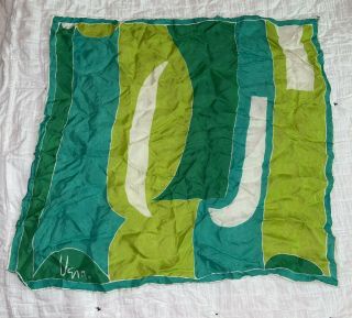 Vintage Vera Neumann Silk Rayon Blend Teal Green White Japan 21x21 Square Scarf