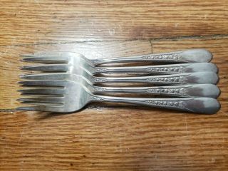 5 Antique Vintage Collectable Wm Rogers Mfg Co Silver Plated Forks 6 "