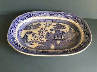 Large Antique Willow Pattern Serving Platter Blue And White Georgian