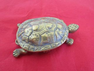 Antique / Vintage Brass Turtle Trinket Box / Ashtray / Match Holder
