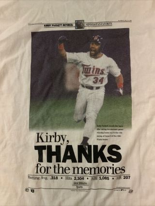 Minnesota Twins Kirby Puckett Retires 1996 Vintage Mlb Baseball Large Shirt