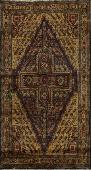 Vintage Geometric Tribal Balouch Afghan Area Rug Hand - Knotted Kitchen Carpet 4x6