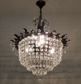 Antique Vintage Brass & Crystals Chandelier Lighting Ceiling Lamp Light