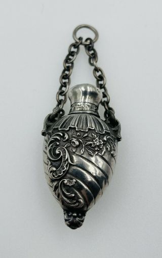 Antique English Victorian Sterling Silver Ornate Chatelaine Perfume Scent Bottle