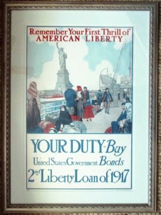 Ww1 Vintage Poster 1917 Home - Front Immigrants Liberty Loan - Statue Of Liberty