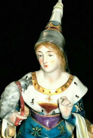 Antique German Dressel Kister Medieval Lady Queen Doll Falcon Porcelain Figurine