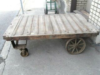Antique Factory Industrial Cart Cast Iron Double Wheels 40 " X 60 "