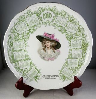 1910 Antique Porcelain Calendar Plate Farmer 