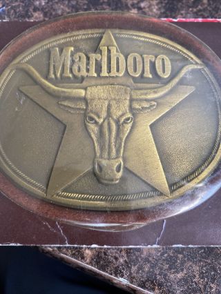 1987 Marlboro Solid Brass Vintage Belt Buckle Philip Morris Inc.  Unisex Oval