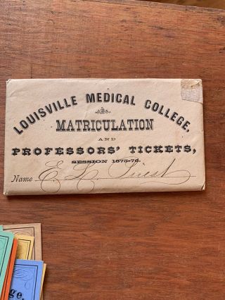 12 pc Antique Louisville KY Medical College Matriculation Lecture Tickets 1875 2