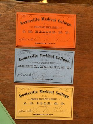 12 pc Antique Louisville KY Medical College Matriculation Lecture Tickets 1875 6