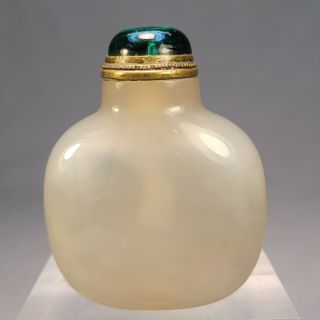 Antique Chinese Carved Agate Snuff Bottle W/ Green Glass Stopper
