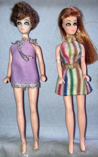 Vintage Pippa Topper Dawn Ginger Auburn Glori & Longlocks? Dolls In Minidresses