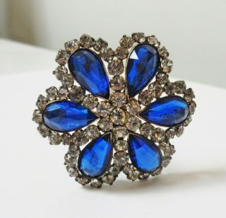 Antique Hatpin Large Faceted Blue Glass Rhinestones Flower 2