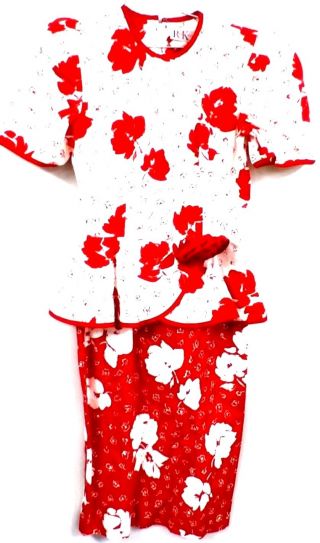 Vtg 1980s R&k Originals Red White Floral Cotton Blend Dress Sz 8 Big Shoulders