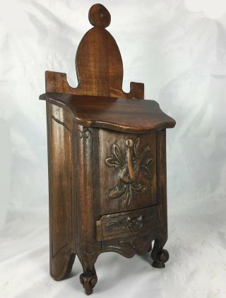 Antique Hand Carved French Salt Box,  Cabinet,  16.  75 " Tall,  Country French Charm