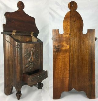 Antique Hand Carved French Salt Box,  Cabinet,  16.  75 