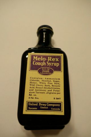 Vintage Antique Nos Apothecary Pharamcy Rexall Melo - Rex Cough Syrup Bottle