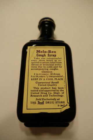Vintage Antique NOS Apothecary Pharamcy Rexall Melo - Rex Cough Syrup Bottle 2
