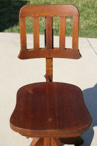 Antique Oak Drafting Stool Chair Architect Office drafting table adjustable wood 6