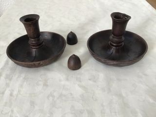 Antique Campaign/brighton Bun,  Travellers Candle Sticks & Sniffers Hand Carved