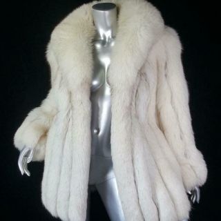 Maison Blanche Sz L Vintage Real Off White Silver Fox Fur Coat Jacket