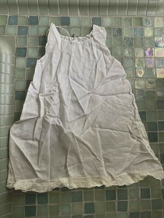 Handmade Antique Cotton Voile Slip Or Gown Gorgeous Lace Trim 16 " Long