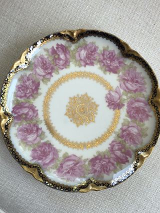 Antique Haviland Limoges Mckinley President Pink Rose Drop Plate Schleiger 55 - 5